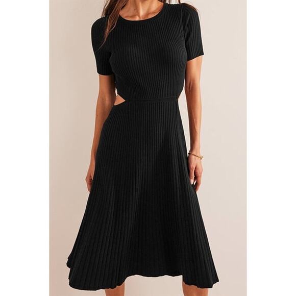 Boden Dresses & Skirts - Boden Ribbed Cutout Knit Short Sleeve Midi Dress Black Size 6